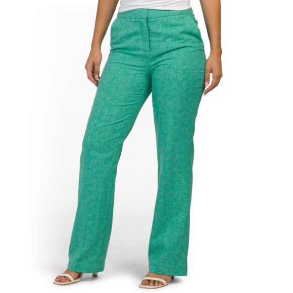 ELIE TAHARI Neptune Green The Romina Linen Blend Pants